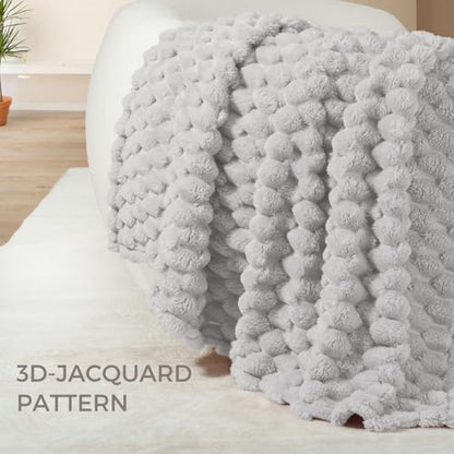 Whale Flotilla Soft Fleece Queen Size Bed Blanket 3D Jacquard, Light Grey - color: Light Grey, size: Queen(90x90 Inch)
