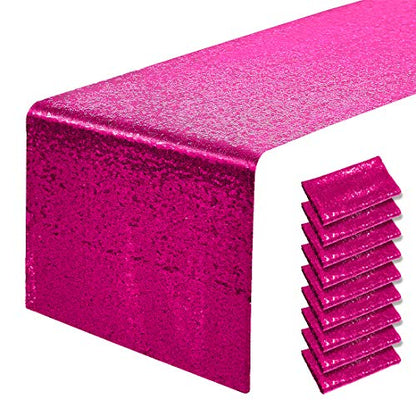 Pufogu 12 x 72 inches Hot Pink Sequin Table Runner, 2 Packs - color: Hot Pink