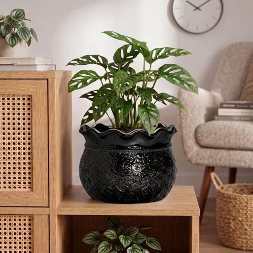 Ceramic Planters for Plants, 10 Inch Flower Pots, Black - color: Black, size: 10 Inch