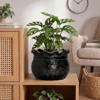 Ceramic Planters for Plants, 10 Inch Flower Pots, Black - color: Black, size: 10 Inch