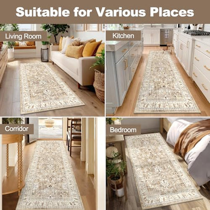 LOKHOM 3x6 Washable Hallway Runner Rug, Boho Non-Slip Kitchen Rugs, Beige - color: Beige Brown, size: 3' x 6' (Runner)