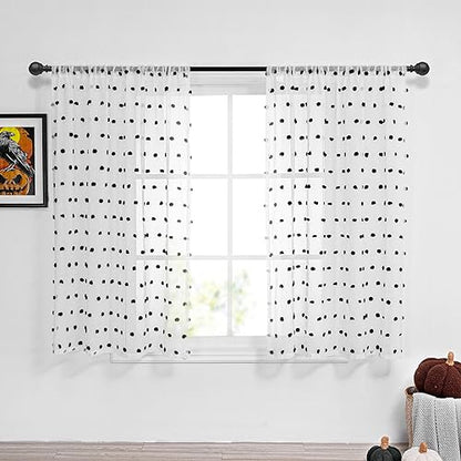 MYSKY HOME Black Pom Pom Sheer Curtains for Bedroom 45 Inch Long 2 Panels - color: Black Pom Pom, size: 50"W x 45"L (Pack of 2)
