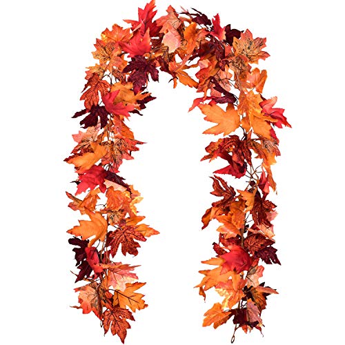 Lvydec 2 Pack Maple Leaves Fall Garland - 6ft/Strand Artificial Fall Foliage Garland Colorful Autumn Decoration for Home Wedding Party Thanksgiving - color: Red