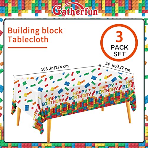 Gatherfun Building Block Party Disposable Tablecloth, Plastic Table Cover for Building Block Themed Party, Kids Birthday, 3 PCS, 54”x108” - style: Building Block