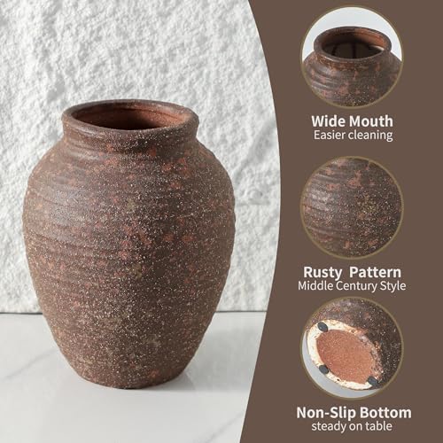 Ceramic Flower Vase, 7.4 Inch Rustic Farmhouse Pottery Decor - color: 205-2-7.4in