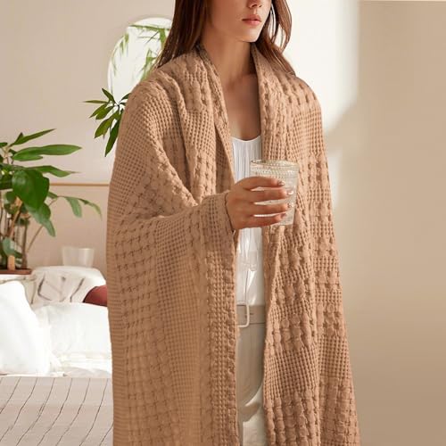 PHF Lightweight 100% Cotton Waffle Throw Blanket for Couch, Clay - color: 08 Clay, size: Throw(50"x60")