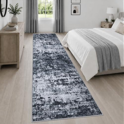 2.6x14 Washable Runner Rug:Modern Abstract Indoor Carpet Black - color: Black, size: 2'6" x 14' (Rectangular)