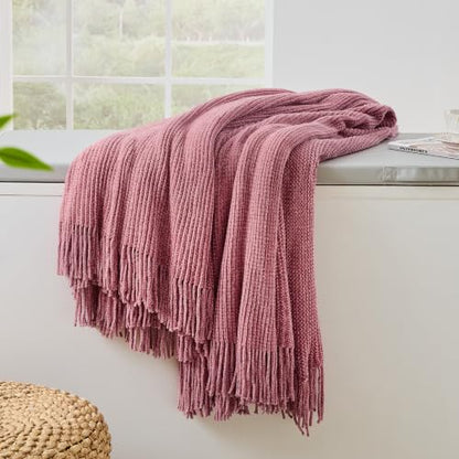 Chenille Pink Throw Blanket for Couch Bed,Soft Blanket 50"x60" - color: Cherry Pink, size: 50"x60"
