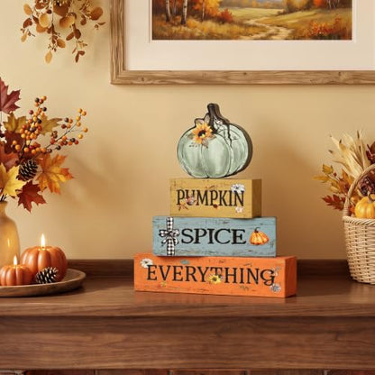Smile Fall Wooden Decor Signs Teal Pumpkin Plaque PUMPKIN SPICE EVERYTHING Tiered Tray Tabletop Signs for Autumn Harvest Thanksgiving Home Decor - style: Pumpkin Spice
