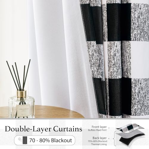 DriftAway Buffalo Plaid Blackout Curtains 2 Panels W52 x L84, Black - color: Black, size: 52"W x 84"L (Pack of 2)