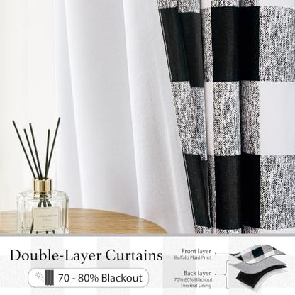 DriftAway Buffalo Plaid Blackout Curtains 2 Panels W52 x L96, Black - color: Black, size: 52"W x 96"L (Pack of 2)