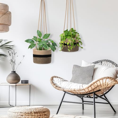 2 Packs Hanging Planter Basket 7.8" Cotton Rope Woven Plant Hangers Indoor Plant Boho Hanger Large Hanging Wall Plants for Outdoor Home Decorations Fence Planters Plant Flower Pots