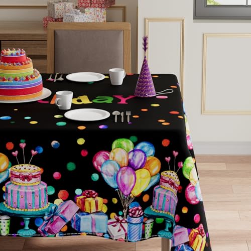 XCHI Happy Birthday Black Rectangle Tablecloth Decorations 60x84 Inch - color: Black, size: 84" x 60" (Rectangular)