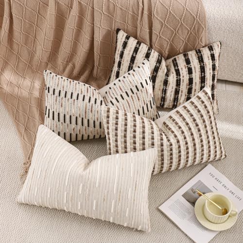 Boho Jacquard Throw Pillow Covers 12x20 Inch Set of 2 Beige Brown - color: Beige+brown, size: 20" x 12" (Pack of 2)