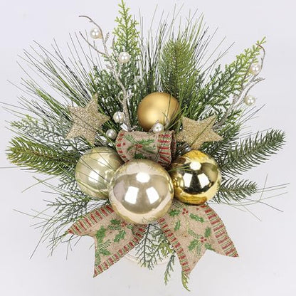 Hollyone Small Christmas Table Centerpiece 10' Artificial Mini Tabletop Christmas Potted Plant with Gold Ball Ornaments for Home Office Arrangement Centerpieces Indoor - color: Style 3