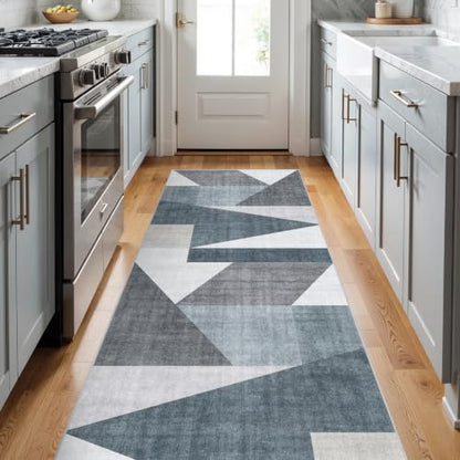 3x8 Washable Geometric Runner Rug - Non-Slip Backing Hallway Rugs Blue Grey - color: Blue/Grey, size: 3' x 8' (Rectangular)