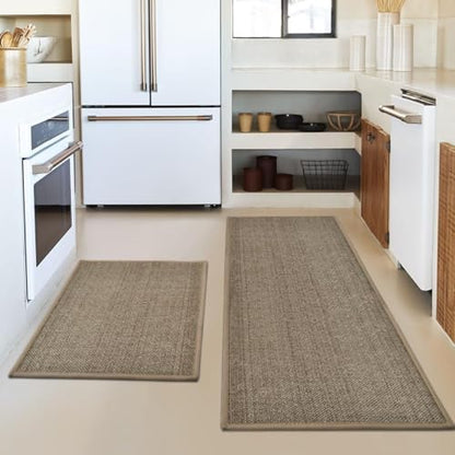 Artoid Mode Non Skid Kitchen Rugs and Mats Set of 2-17x29 + 17x47 - color: Beige Grey, size: 17" x 29" /17" x 47"