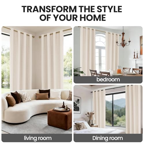 Faux Linen 100% Blackout Curtains, 42" W x 63" L (2 Panels) - color: Beige, size: 42"W x 63"L (Pack of 2)