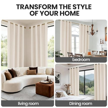 Faux Linen 100% Blackout Curtains, 42" W x 63" L (2 Panels) - color: Beige, size: 42"W x 63"L (Pack of 2)