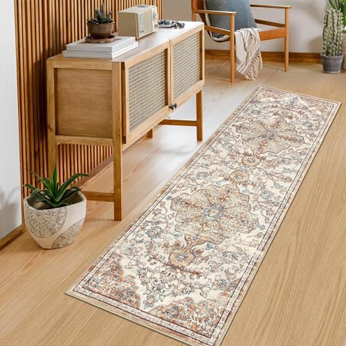 Pauwer Hallway Runner Rug 2x6, Washable Boho Kitchen Runner, Brown/Blue - color: Brown/Blue, size: 2' x 6' (Runner)