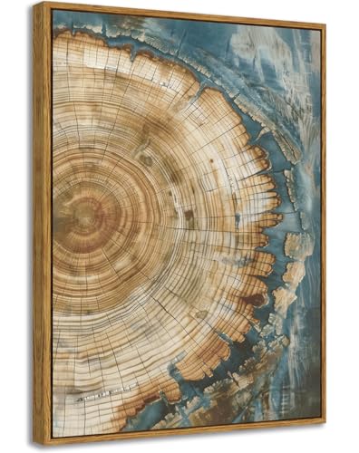 BingruiArt Faux Wood Tree Ring 08 Canvas Wall Art 12x16 Framed - color: Tree Ring - 08, size: 16"L x 12"W
