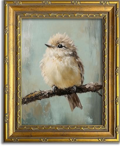 DR.RiftArt Vintage Bird Wall Art Cute Fluffy Bird on Branch Oil Painting - color: Cute Bird, size: 11"L x 9"W