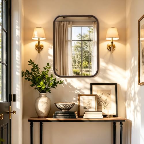 Niccy Rectangular Wall Mirror, 20"x28" Wood Bathroom Mirror, Black Walnut - color: Black Walnut, size: 20"L x 28"W