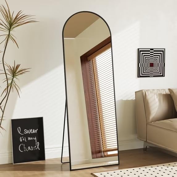 Black Arched Full Length Mirror, Modern Shatterproof Aluminum Alloy Body Floor , 3 Ways To Use Freestanding Leaning Wall Mount Vanity For Bedroom Living Room Entryway Home Decor(ARCHED_58"X19")