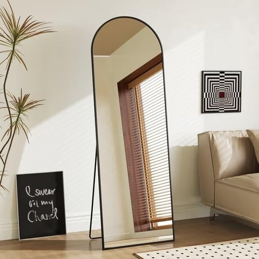 Black Arched Full Length Mirror, Modern Shatterproof Aluminum Alloy Body Floor , 3 Ways To Use Freestanding Leaning Wall Mount Vanity For Bedroom Living Room Entryway Home Decor(ARCHED_58"X19")