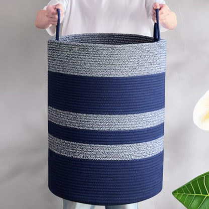 Blue Hamper Tall Woven Laundry Basket 80L Large - color: Dark Blue