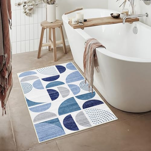 MUJOO Blue Small Rug Washable,2x3 Area Rugs Non Slip Modern Abstract - color: Blue and Grey, size: 2' x 3' (Rectangular)