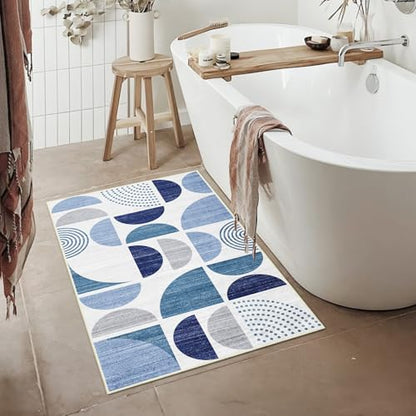 MUJOO Blue Small Rug Washable,2x3 Area Rugs Non Slip Modern Abstract - color: Blue and Grey, size: 2' x 3' (Rectangular)