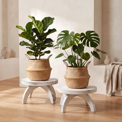 Novabright 2 Pcs Short Plant Stand Small Wood Plant Stool, White - color: White