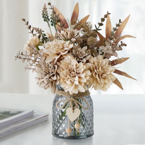 Leftover Faux Flowers in Vase,Light Brown Fall Fake Flowers with Vase for Boho Flowers Decor,Fall Decor,Silk Artificial Flower Arrangements,Rustic Flower Centerpieces for Tables,Home Decor - color: Light Brown