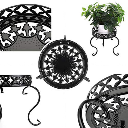 OwnMy Black Metal Round Plant Stand Indoor Outdoor Iron Flower Pot Holder - color: Black