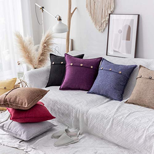Home Brilliant Set of 2 Decorative Throw Pillow Covers with Buttons Textured Faux Linen Cushion Covers for Bed Couch Sofa Bench, 18x18 inches (45cm), Brown - color: Brown, size: 18" x 18" (Pack of 2)