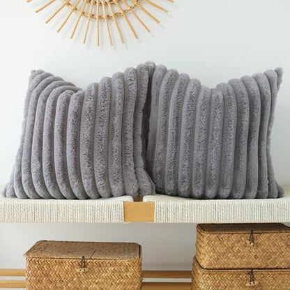 JOJUSIS Faux Fur Plush Throw Pillow Covers, Grey, 16 x 16-Inch - color: Grey, size: 16" x 16" (Pack of 2)