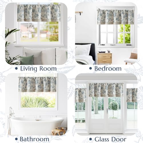 jinchan Floral Valance Curtain Linen 16 Inch Farmhouse 1 Panel Blue - color: Jacobean | Blue, size: 50"W x 16"L (Pack of 1)