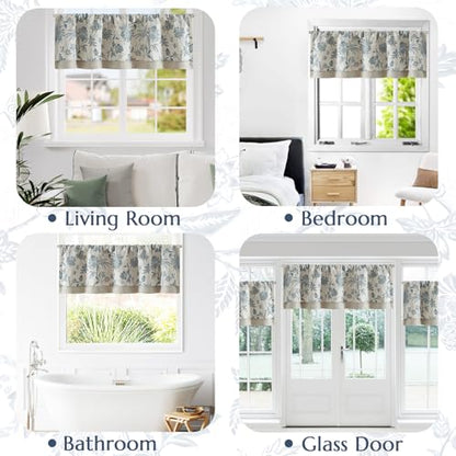 jinchan Floral Valance Curtain Linen 16 Inch Farmhouse 1 Panel Blue - color: Jacobean | Blue, size: 50"W x 16"L (Pack of 1)