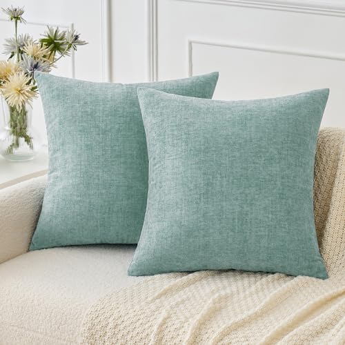 MIULEE Soft Chenille Throw Pillow Covers Aqua Green 16x16 Inch Pack of 2 - color: Aqua Green, size: 16" x 16" (Pack of 2)