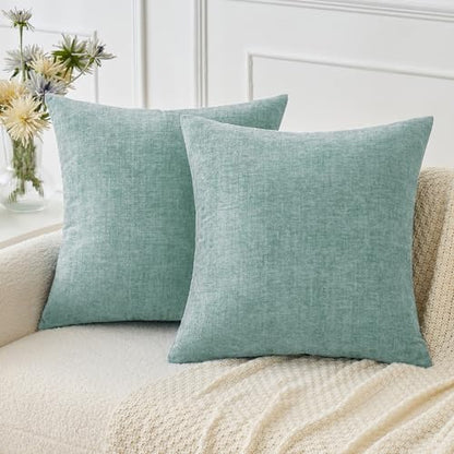 MIULEE Soft Chenille Throw Pillow Covers Aqua Green 16x16 Inch Pack of 2 - color: Aqua Green, size: 16" x 16" (Pack of 2)
