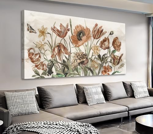 yearainn Rustic Floral Canvas Wall Art - Warm Earthy Tones Flowers Pictures Wall Decor Farmhouse Painting Artwork Elegant Botanical Prints for Living Room Bedroom Home Decor Ready to Hang 40" x 20" - color: Rustic Floral, size: 40"L x 20"W