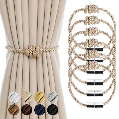 Curtain Tiebacks Magnetic Decorative Rope Tie Backs Holdbacks Contoeey - color: Beige