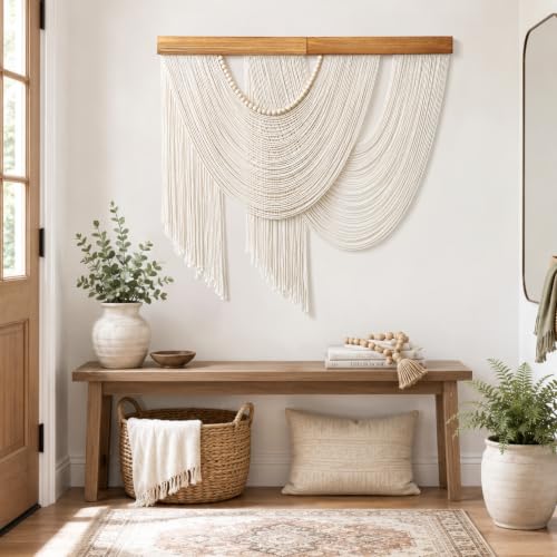 MEIVINES Large Macrame Wall Hanging Boho Tapestry Macrame Wall Art Decor - color: Beige