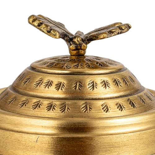 Creative Co-Op Round Hammered Metal Container with Butterfly Finial, Brass Finish - size: 6 inches (Diameter) x 7 inches (Height), style: Cottage