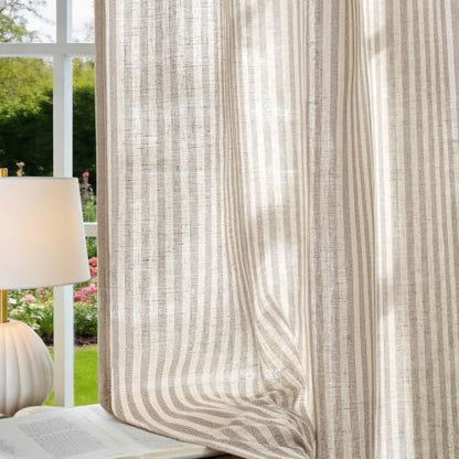 Vangao Linen Striped Curtains for Living Room Bedroom Farmhouse - color: Boxter Striped| Taupe Grey on Beige, size: 50"W x 63"L (Pack of 2)