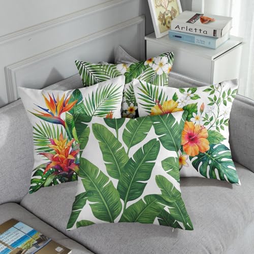 Throw Pillow Covers, Botanical Jungle, Set of 4, 18"x18" - color: Tropical Botanical