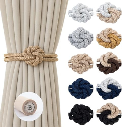 Magnetic Curtain Tiebacks Holdbacks Rope Curtain Tie Backs Outdoor Contoeey - color: Beige