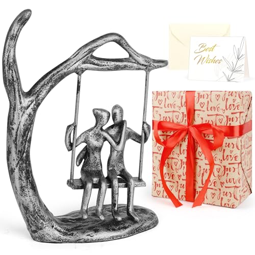 Kresecioo Anniversary Wedding Gifts for Couple/Her - Romantic Couple Statue in Love, Antique Silver Metal Figurine Sweet Loving Together Iron Sculpture Decor, Birthday Gifts for Wife Husband - color: Antique Silver, size: Swing Couple