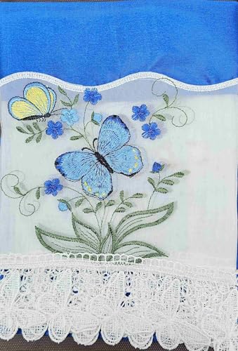 Generic 3-Piece Set Embroidered Window Curtain 2 Panels 1 Valance for Kitchen Restaurant Bar BR (Royal Blue BR-13) - color: Royal Blue Br-13